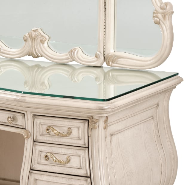 Michael Amini Platine de Royale 7-Drawer Vanity Desk and Mirror