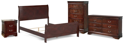 Queen Sleigh Bed, Dresser, Mirror, 2 Chests And 2 Nightstands
