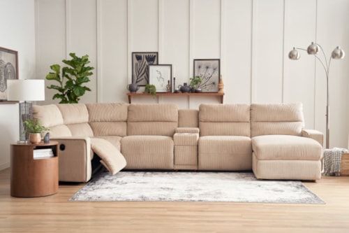 Casual 5-Seat Manual Reclining Sectional Sofa with Storage Console