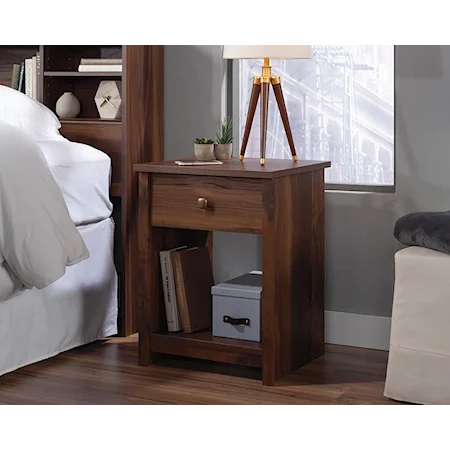Transitional Nightstand with Open Shelf Storage