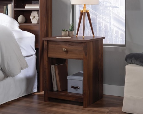 Transitional Nightstand with Open Shelf Storage