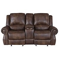 Faux Leather Manual Recliner Console Loveseat