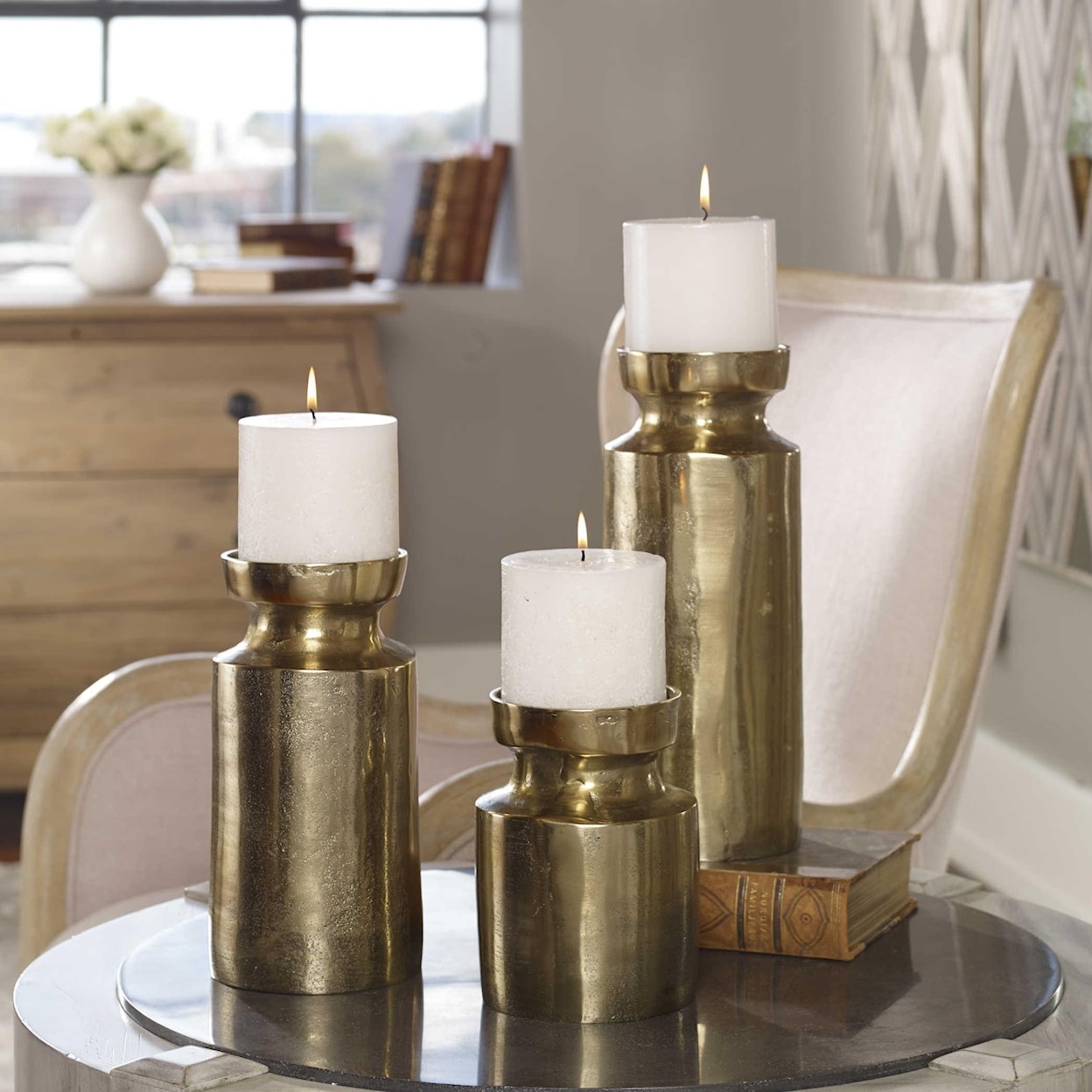 Uttermost Accessories - Candle Holders Amina Antique Brass Candleholders (Set of 3)