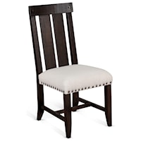 Rustic Slat Back Dining Chair with Upholstered Seat