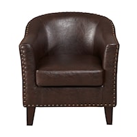Transitional Faux Leather Barrel Accent Chair in Brown