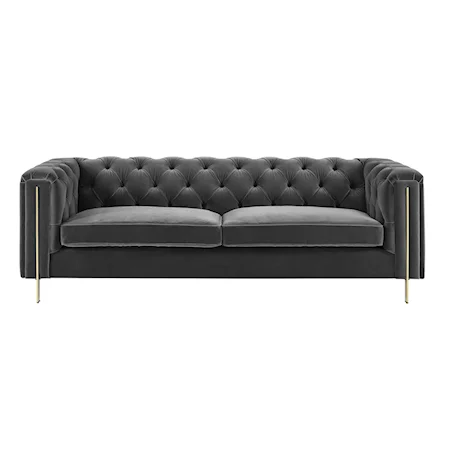 Transitional Gray Velvet Button-Tufted Chesterfield Sofa