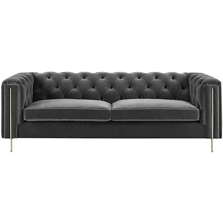 Transitional Gray Velvet Button-Tufted Chesterfield Sofa