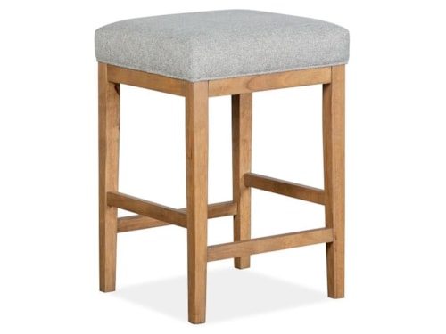Transitional Wood Stool with Upholstered Seat