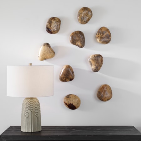 Pebbles Blonde Wood Wall Décor S/9