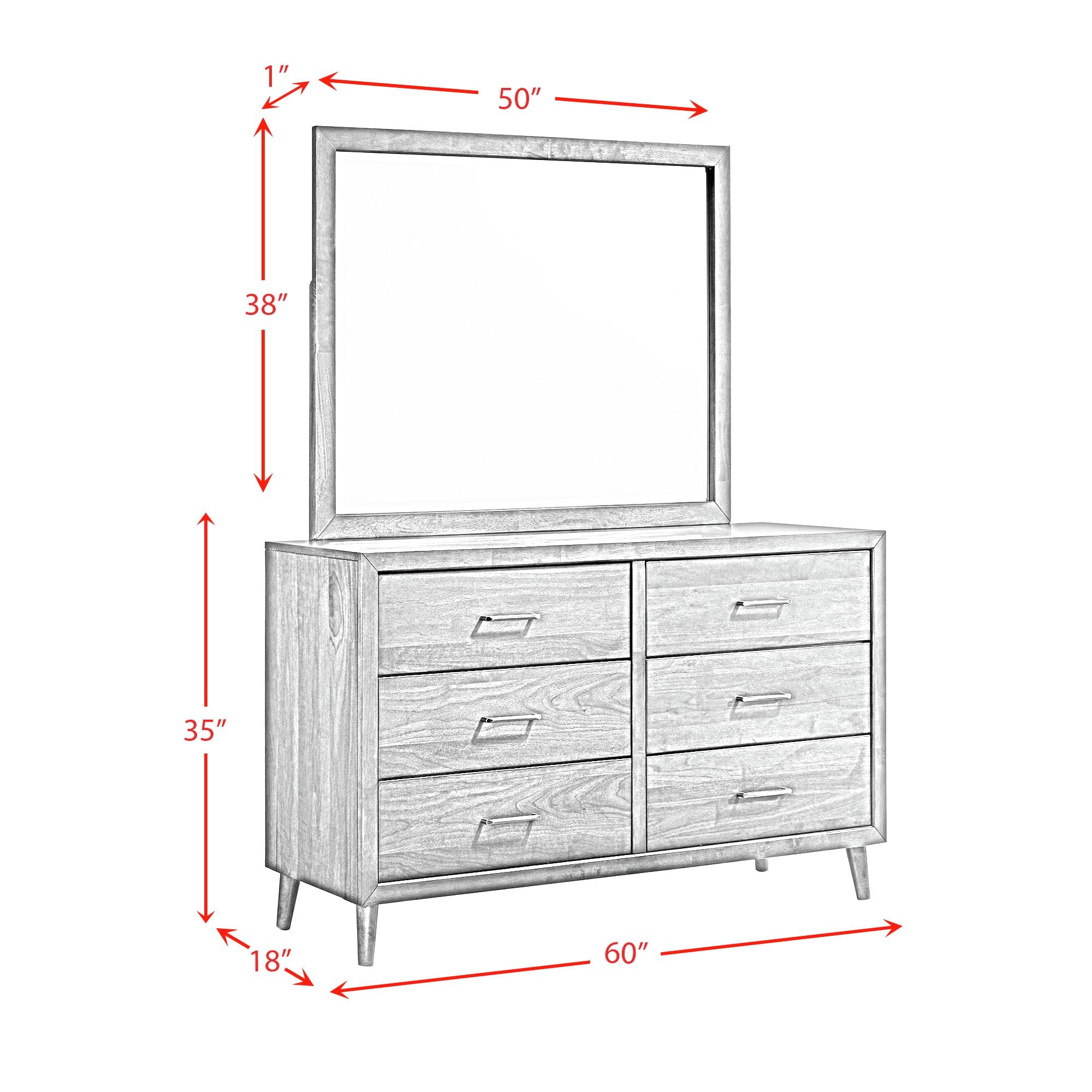 Elements International Malibu 6-Drawer Dresser with Mirror