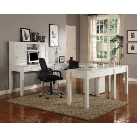 U-Shaped Desk with Hutch &amp; File Cabinet