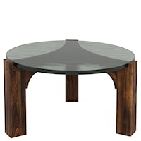 Transitonal Round Coffee Table with Hand Cast Glass Top