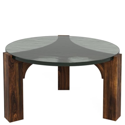 Transitonal Round Coffee Table with Hand Cast Glass Top