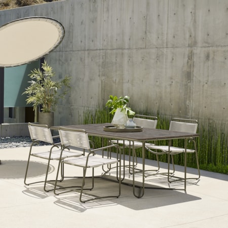 5-pc. Aluminum Dining Set w/Teak Top Table