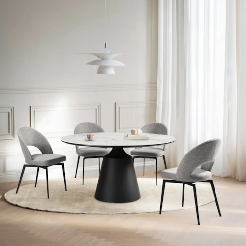 Contemporary 5 Piece Dining Set with Stone Top and Gray Fabric Chairs