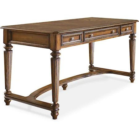 Traditional Table Desk with Power Outlet and Drop-Front Center Drawer