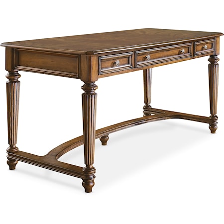 Traditional Table Desk with Power Outlet and Drop-Front Center Drawer