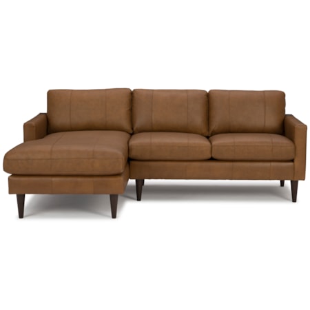 Leather Chaise Sofa w/ USB Port & Wood Feet