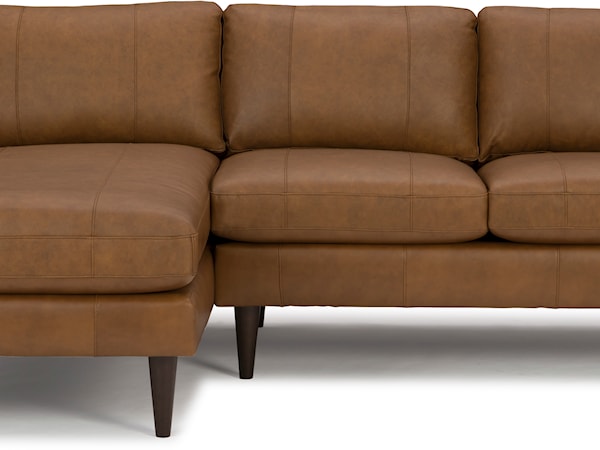 Leather Chaise Sofa w/ USB Port & Wood Feet