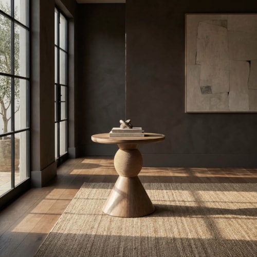 Contemporary Round Pedestal End Table with Cord Accenting