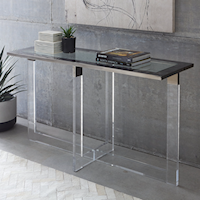 Console Table in Clear Acrylic and Gunmetal Polished Stainless Steel
