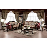 Traditional Sofa and Loveseat Set with Wood Trim 