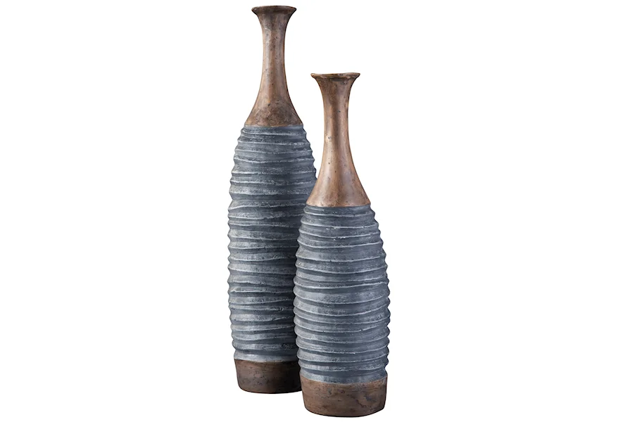 Accents Blayze Antique Gray/Brown Vase Set by Signature Design by Ashley at Household Furniture
