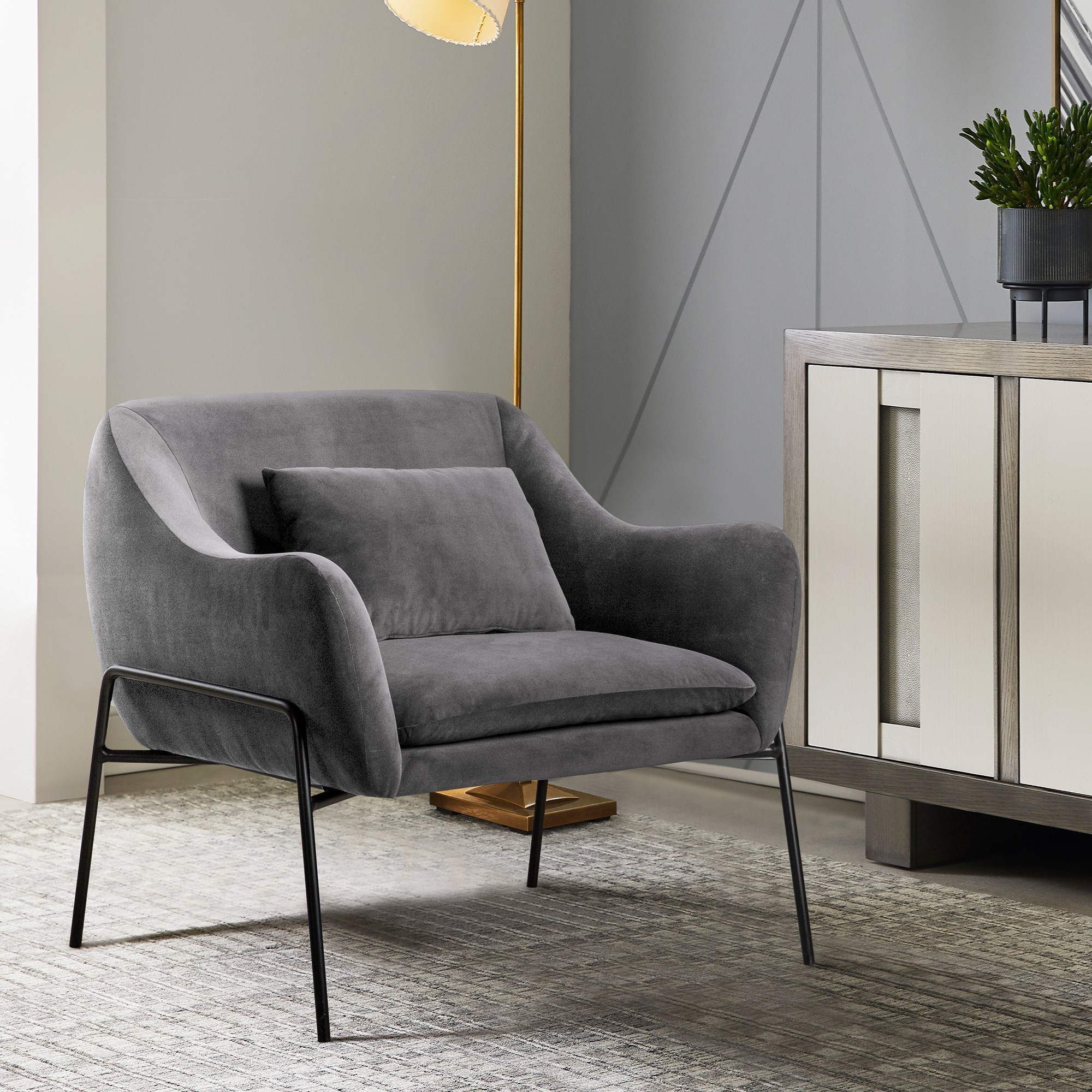Armen Living Karen- Accent Chair with Throw Pillow