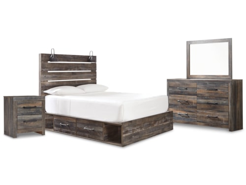 Queen Panel Bed With Mirrored Dresser And Nightstand