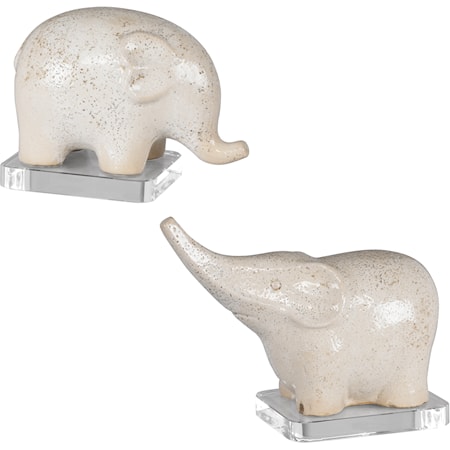 Kyan Ceramic Elephant Sculptures, S/2