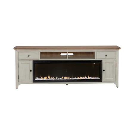 Rustic 79 Inch Fireplace TV Console with Wire Management
