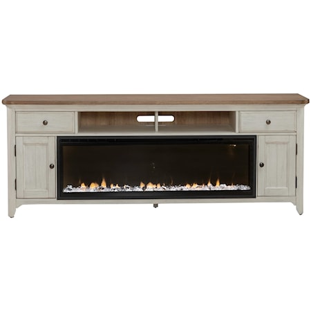 Rustic 79 Inch Fireplace TV Console with Wire Management