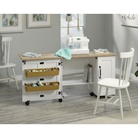 Farmhouse 2-Door Sewing Craft Cart with Drop-leaf Table