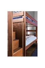 FUSA Ampelios Rustic Twin Over Twin Bunk Bed with Front Access Steps and Drawers in Staircase