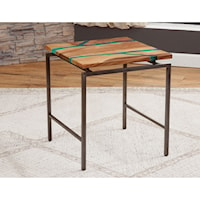 Rustic End Table with Emerald Resin Inlay