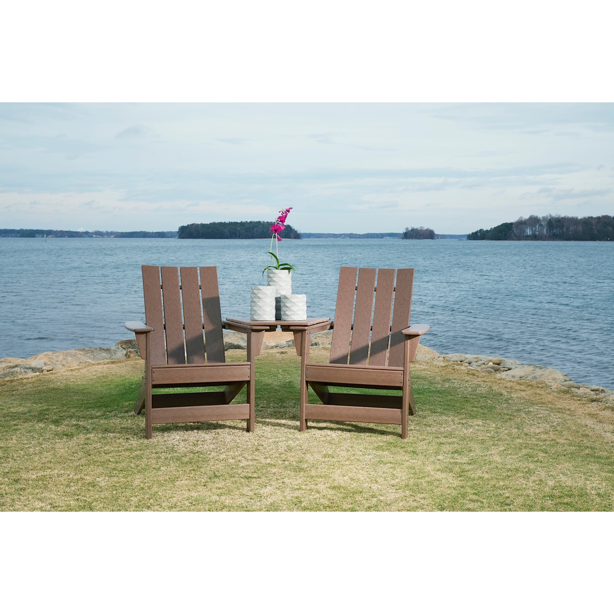 Ashley Furniture Signature Design Emmeline Adirondack Chair Set with Tete-A-Tete Table