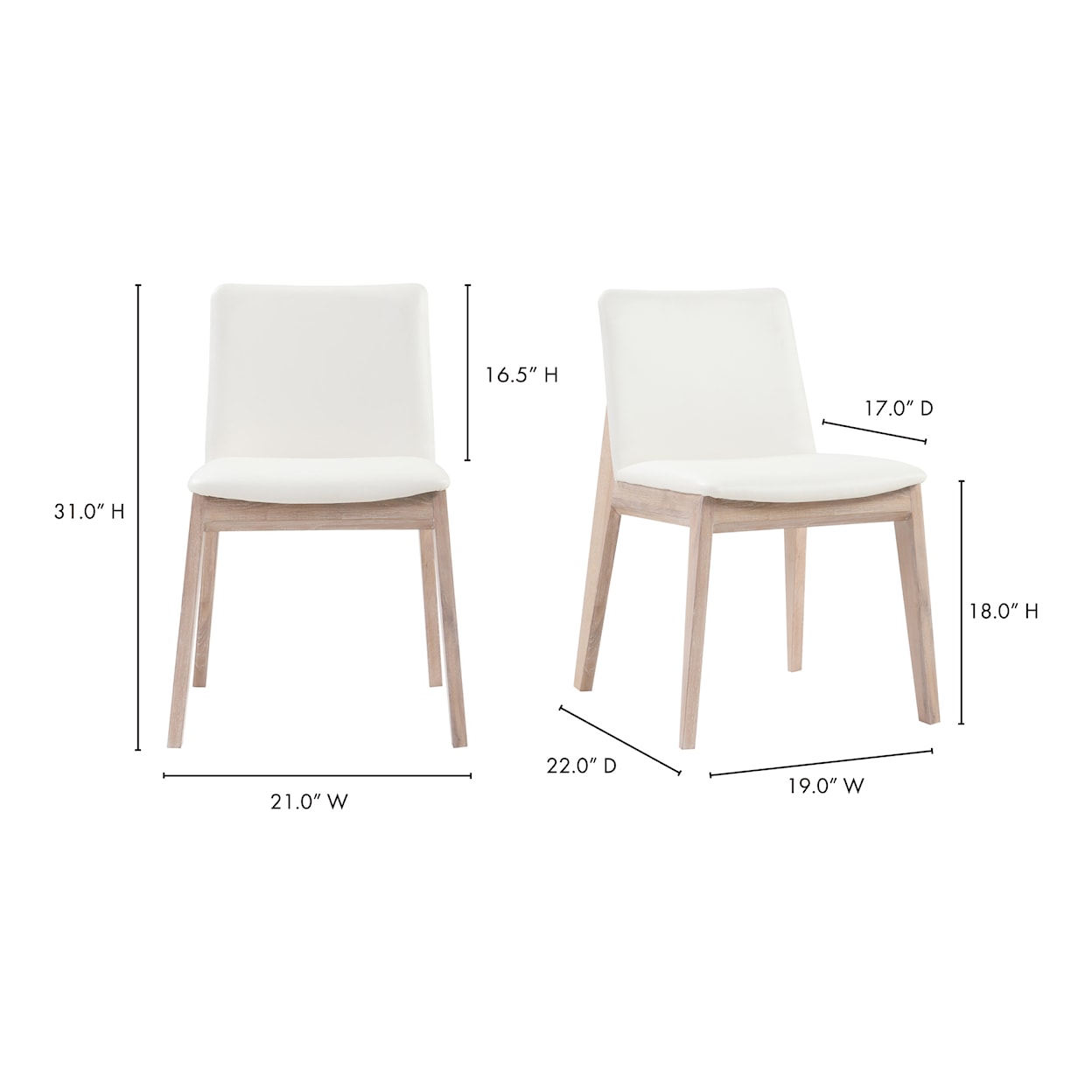 Moe's Home Collection Deco Deco Oak Dining Chair White Pvc-M2