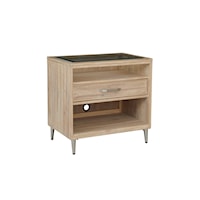 Transitional Single-Drawer Nightstand with Glass Top