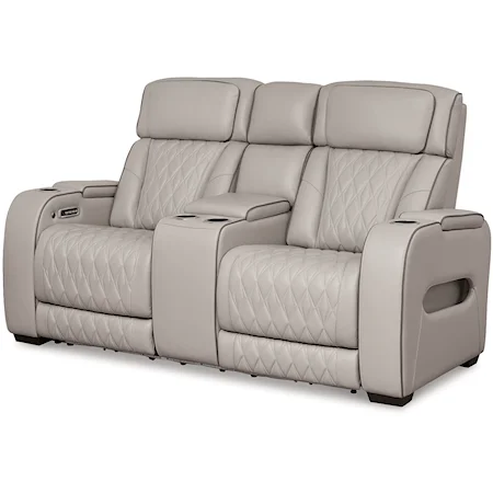 Power Recl Loveseat w/ Console & Adj Hdrsts