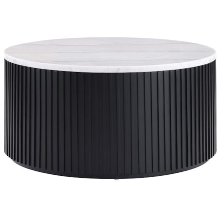 36″ Round Castered White Marble Coffee Table