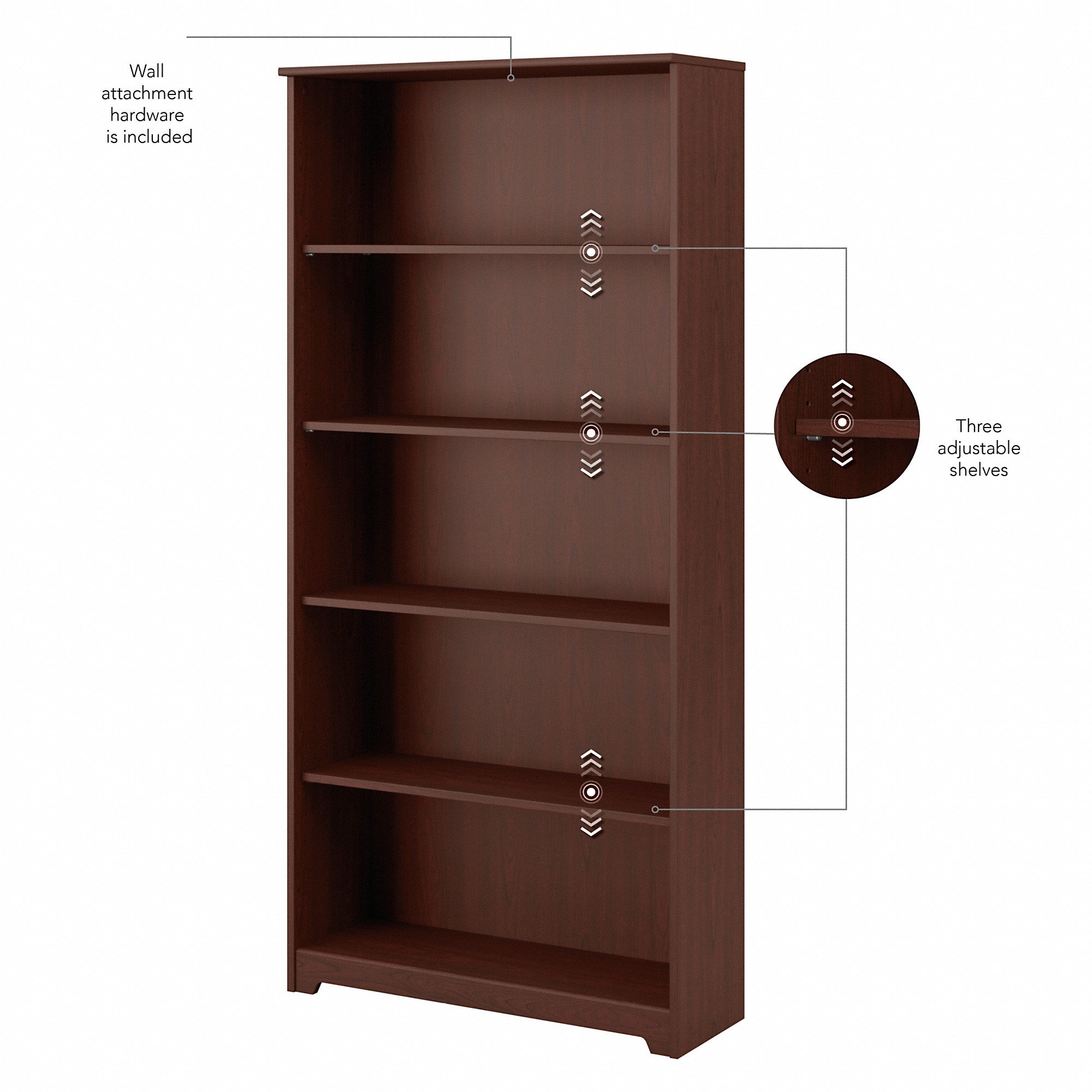 Bush Cabot WC31466 Cabot 5 Shelf Bookcase in Harvest Cherry Value