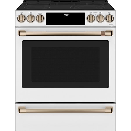 Café™ 30'' Slide-In Front Control Radiant and Convection Range Matte White