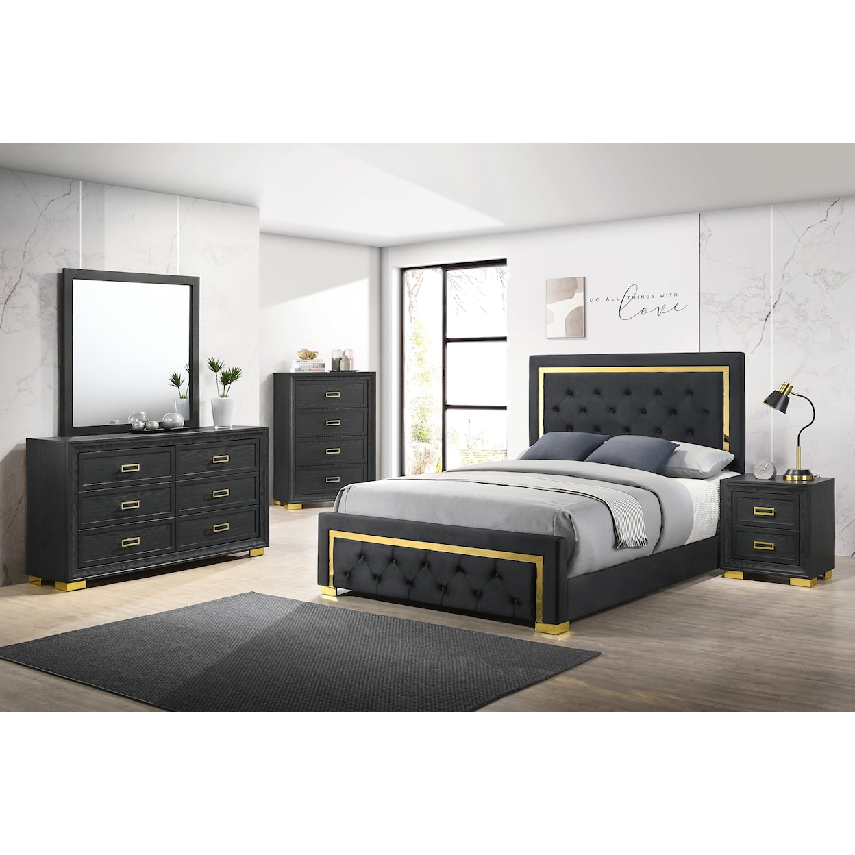 Crown Mark Le'Pew LE'PEW BLACK AND GOLD KING BED |
