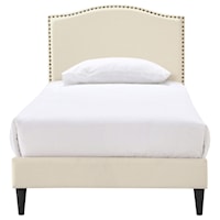 Transitional Arched, Nailhead Trim Upholstered Twin Platform Bed in Beige