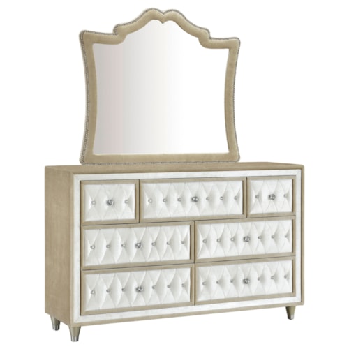 Antonella 7-Drawer Upholstered Dresser With Mirror Ivory