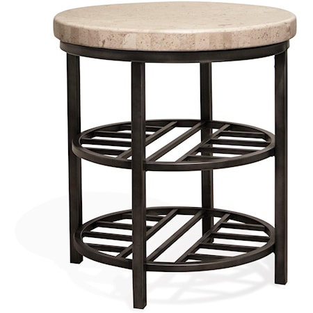 Contemporary Round End Table with 2-Open Shelves