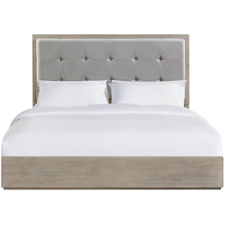 Transitional King Panel Bed with Tufted Headboard