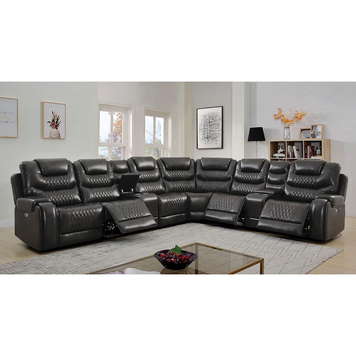 Furniture of America Mariah Upholstery Power Sectional + Power Recliner