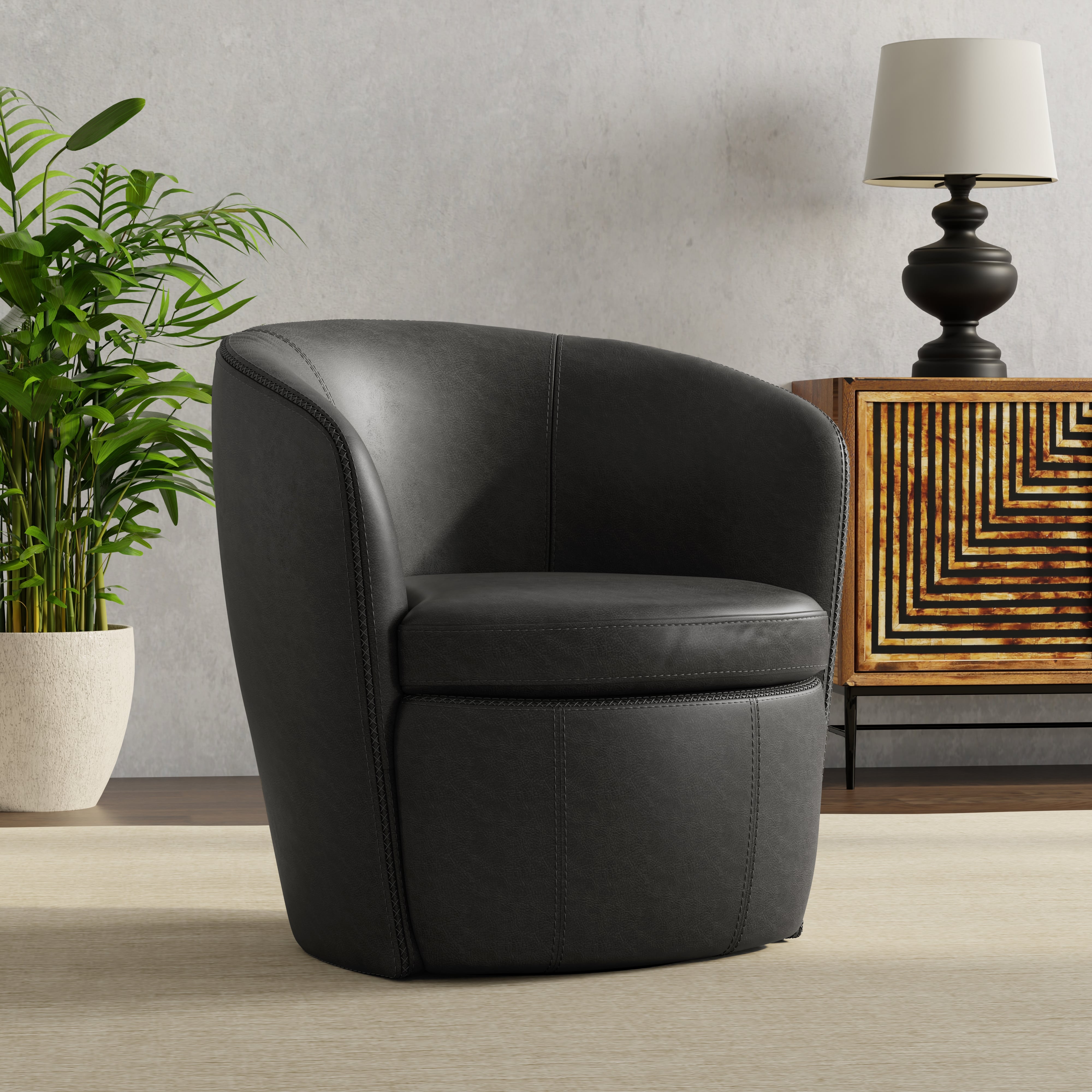 Leather Swivel Barrel Chair