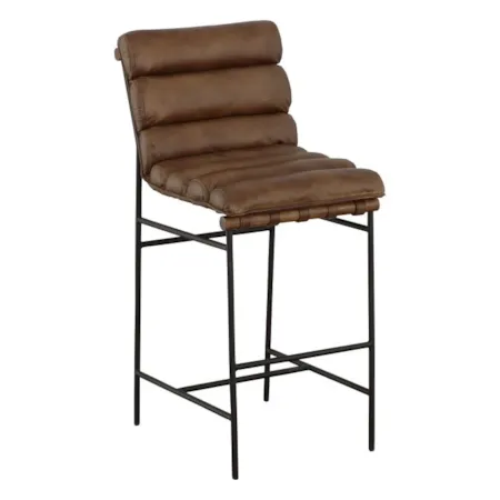 Leather Strap Barstool w/Channel Tufting